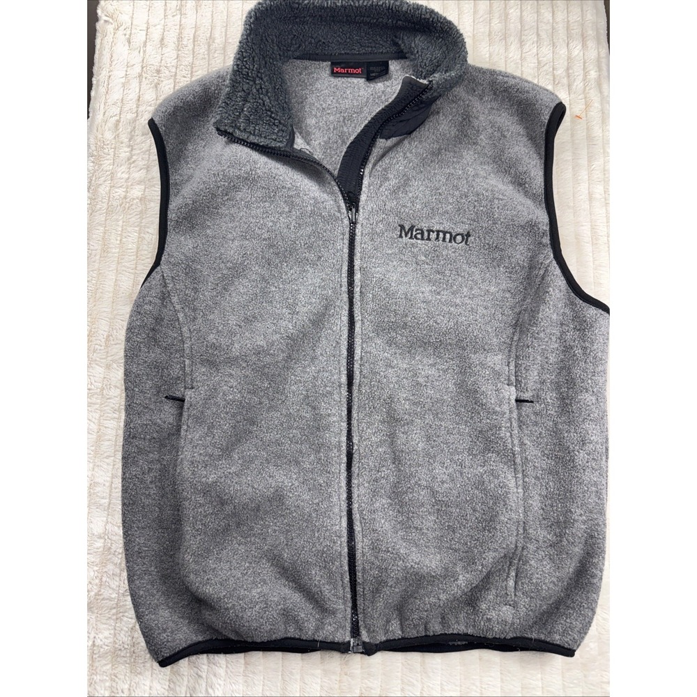 Marmot Vest Mens Medium Gray Black Polartec Fleece Lined Full Zip Hand‎ Pockets - Picture 6 of 10
